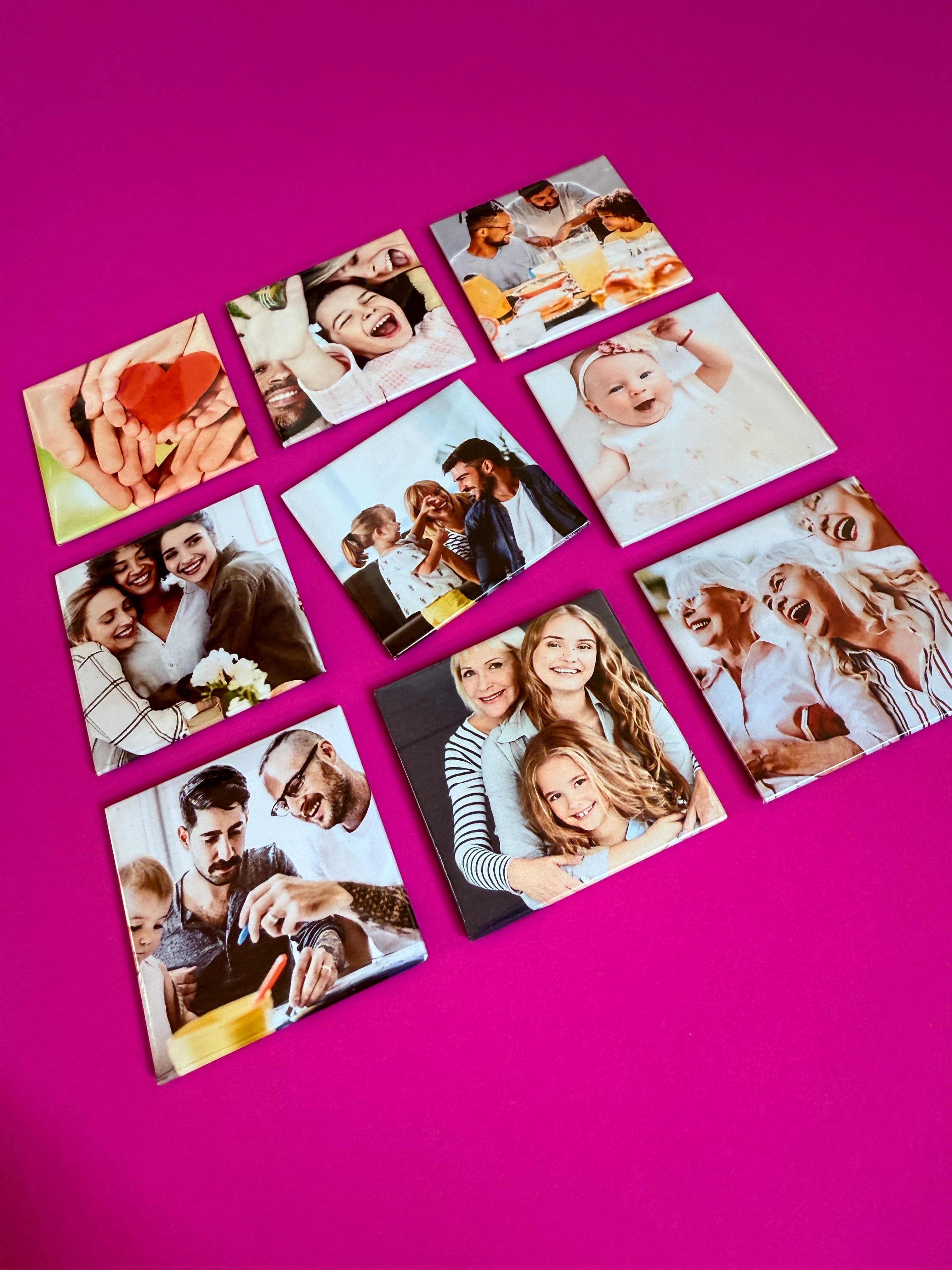 A family-themed set of custom photo magnets.